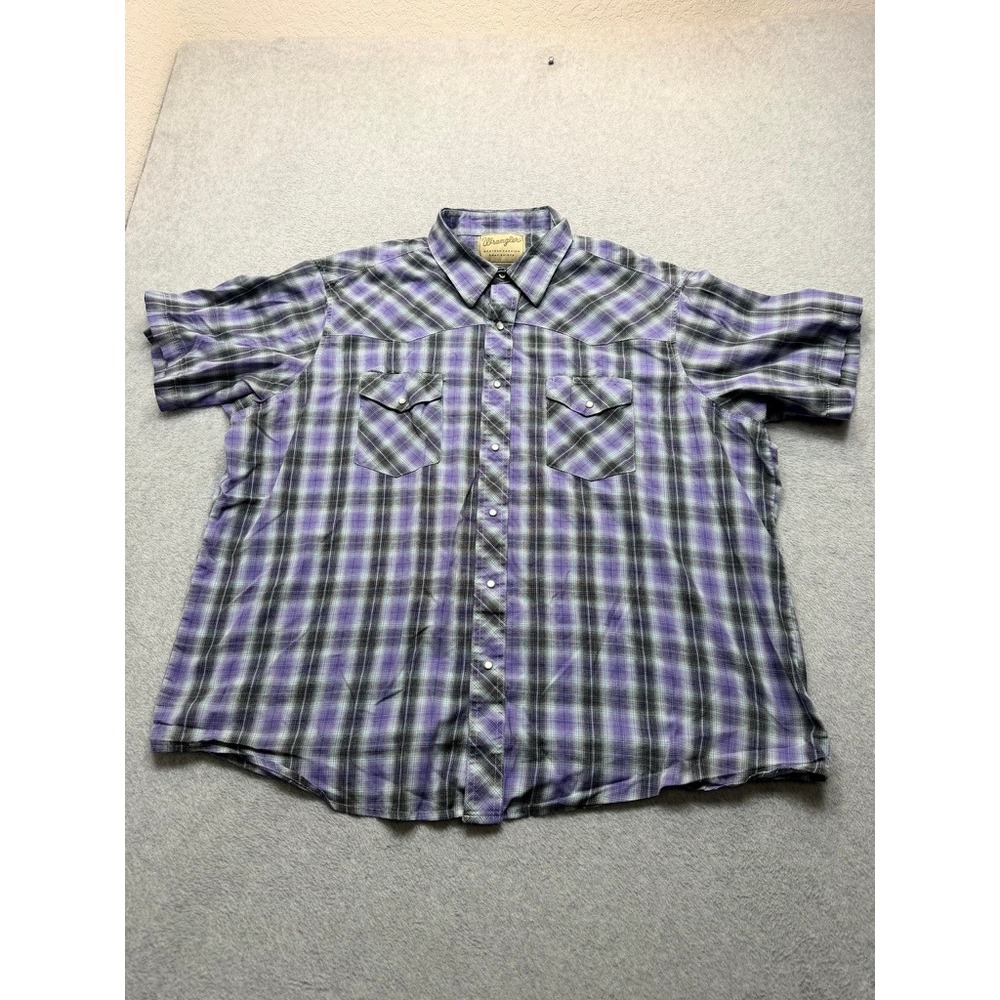 Wrangler Mens Western Fashion Purple Plaid Pearl Snap Short Sleeve Shirt 2XL